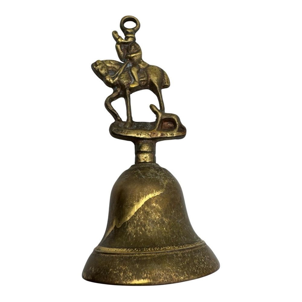 Vintage Brass Bell with Horse & Rider Handle – 5.5” Decorative Collectible